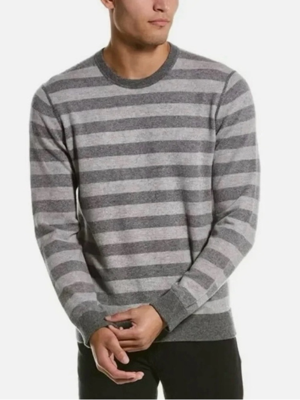 Vince Crew Neck Striped Sweater Size M in Light / Dark Gray Wool &
Cashmere